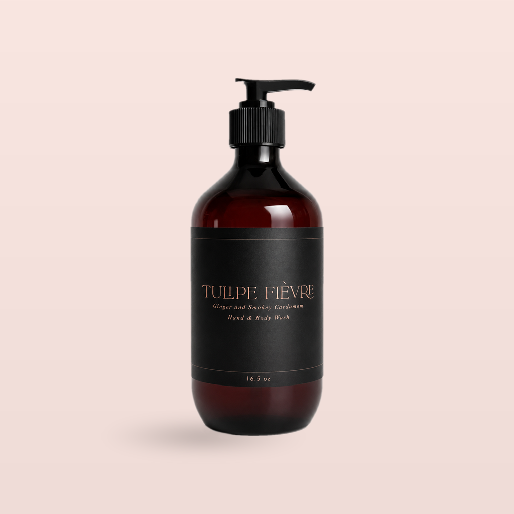 Tulipe Fièvre Ginger and Smokey Cardamom Hand & Body Wash, 16.5 oz amber bottle